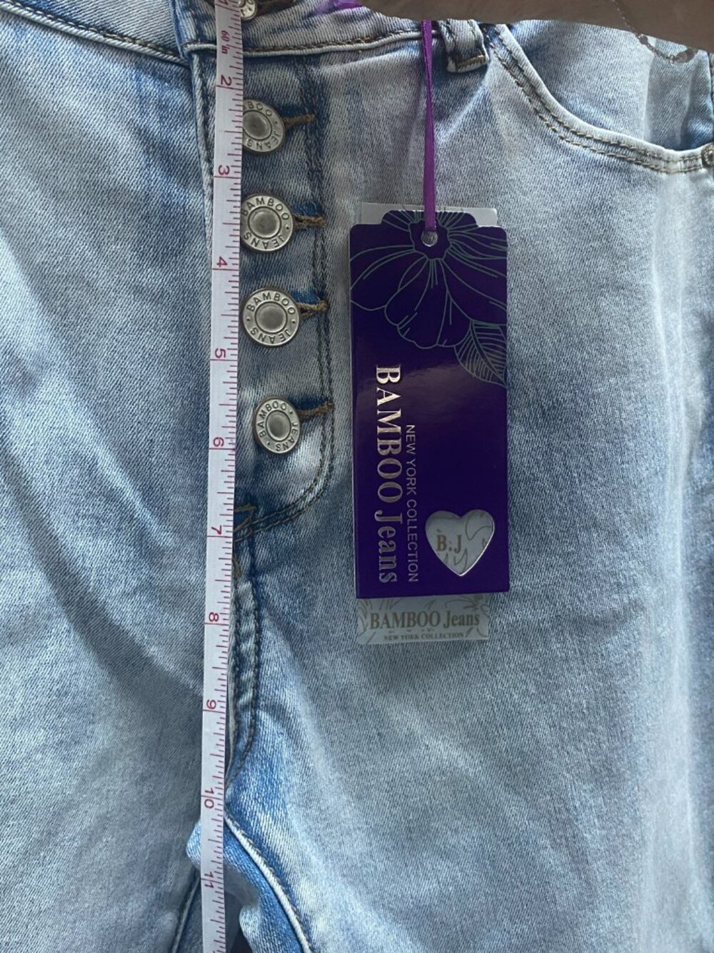 NWT Bamboo Button Fly Flare Jeans Raw Hem Medium Wash Denim Juniors Size 15 - Picture 7 of 12